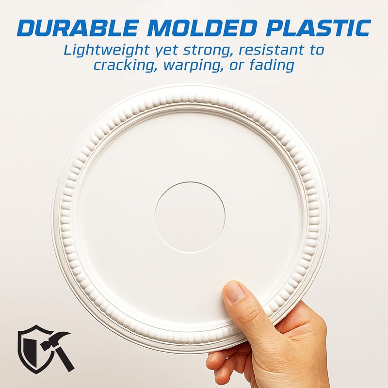 OHLECTRIC Ceiling Medallion (15.75″ × 4″ Center Hole) White Molded Plastic Beaded Medallion 15‑3/4″ OD × 4″ ID × 1″ P. Durable Molded Medallion, Decorative Medallion for Ceiling, Lights, Chandeliers - Image 3